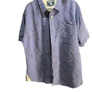 Seapointe Mens XL Blue Tonal Tropical Palm Leaf Jacquard Short Sleeve Shirt